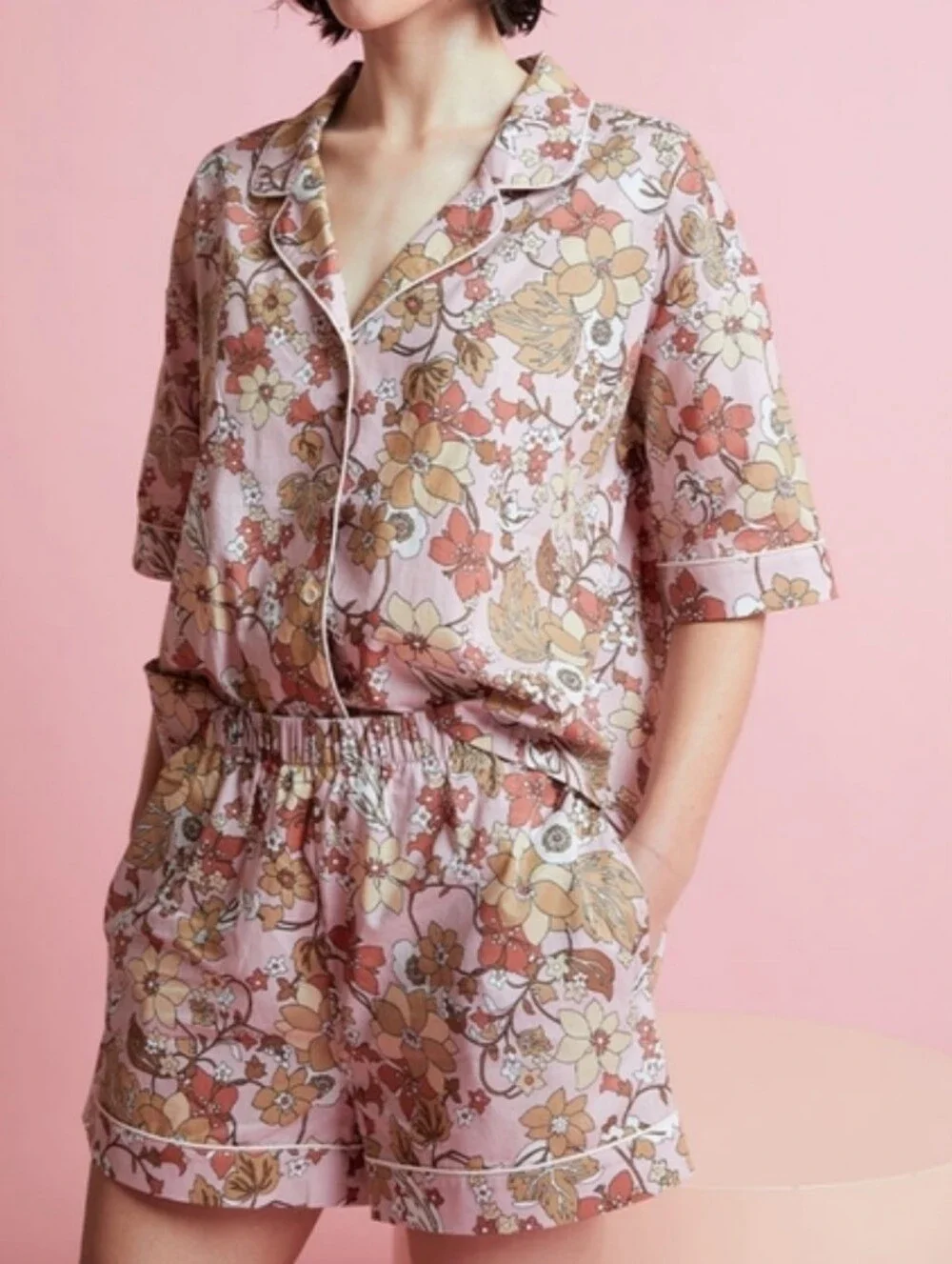 Papinelle x Karen Walker Light Pink Garden Floral Cotton Boxer PJ Set Size S